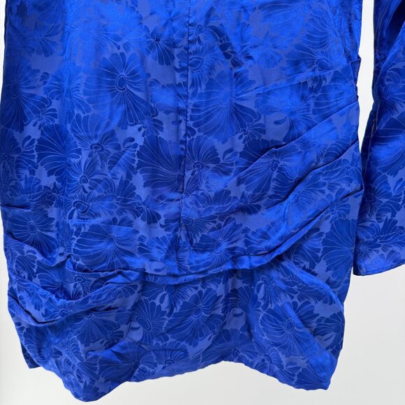Ronny Kobo Virgo ruched floral satin sheath dress in blue silk blend, M - Picture 6 of 13